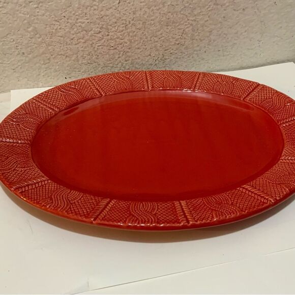 BIA Cordon Bleu 16 inch Red Cable Knit Oval Platter G22 - Picture 3 of 8